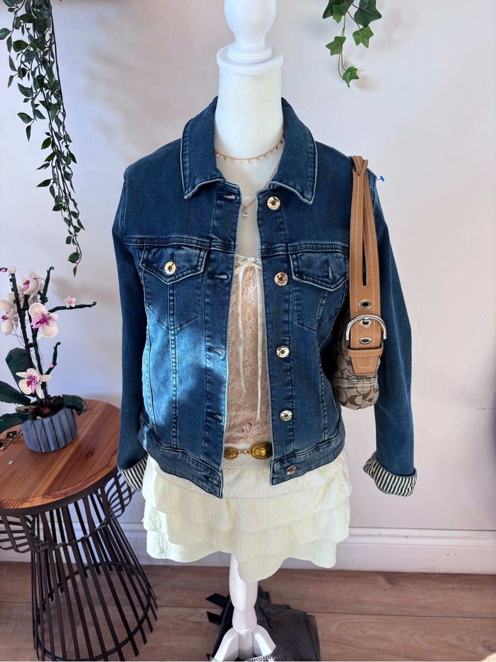 kate spade Dark Blue Denim Jean Jacket with Gold Buttons